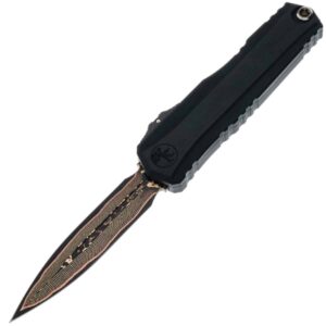 Vystřelovací Nůž Microtech Cypher II Black Hefted Handle Baker Forge Coppermai Damascus Bronze Tritium